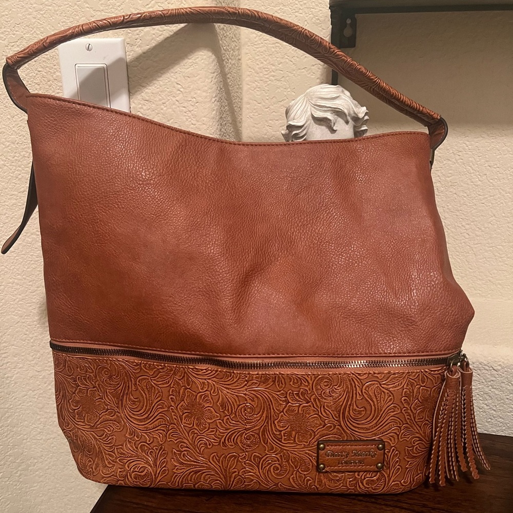 Brown Embossed Shoulder Bag